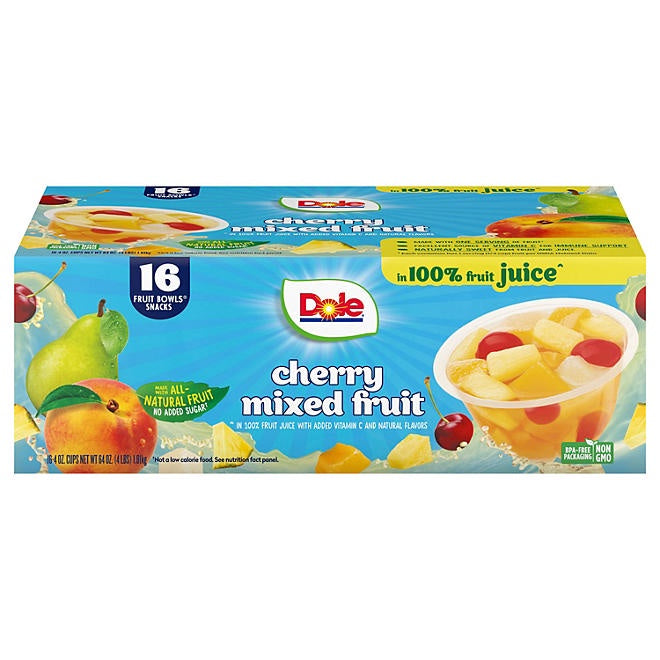 Dole Cherry Mixed Fruit Bowls in 100% Juice, 4 oz., 16 pk.