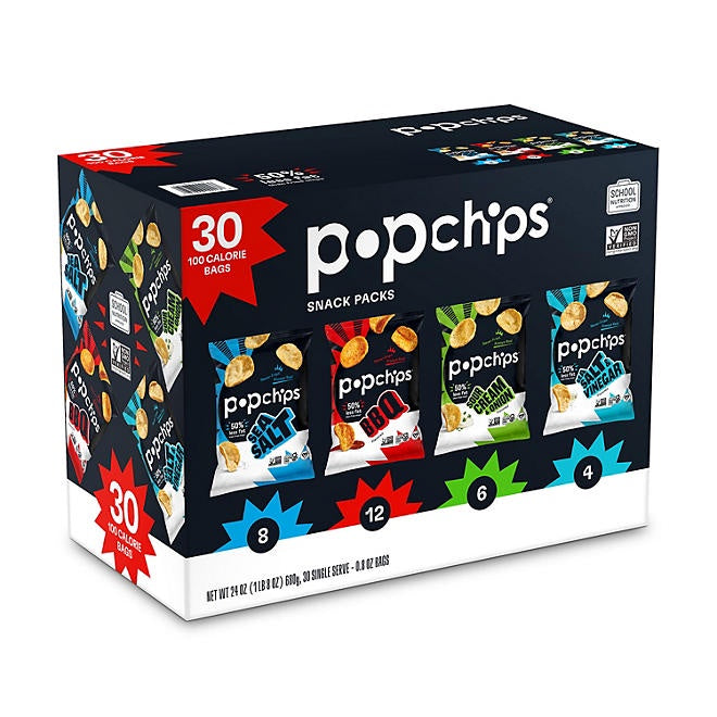 Popchips Variety Pack Chips, 0.8 oz., 30 pk.