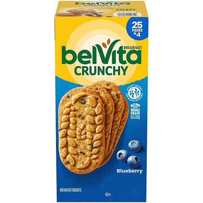 belVita Blueberry Breakfast Biscuits, 4 biscuits per pack, 25 pk.